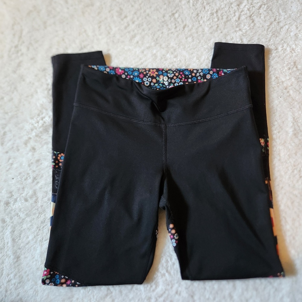JOY LAB Black Floral Leggings Women's Size Small
